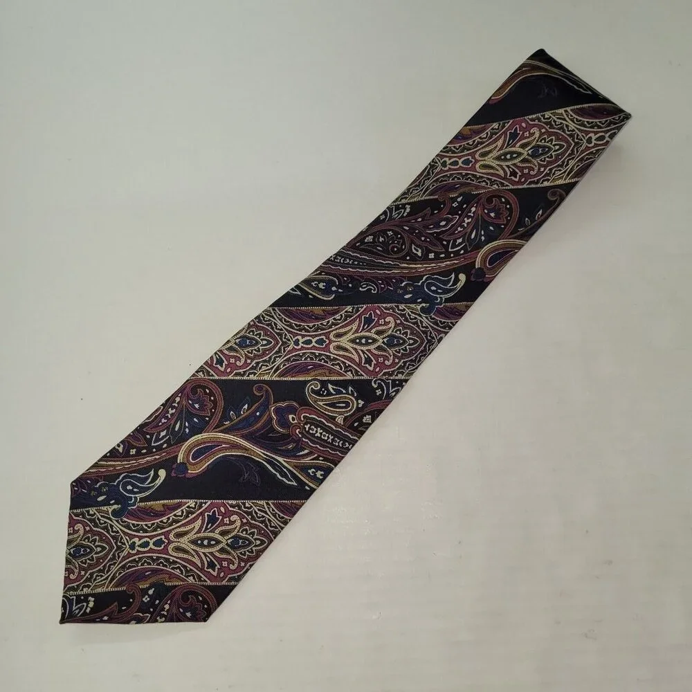 Robert Stock Tie Mens One Size Paisley Print Silk Handmade Necktie Preppy Office